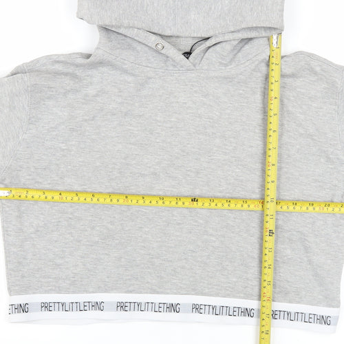 PrettyLittleThing Women’s Grey Cropped Hoodie Size M Pullover Logo Trim