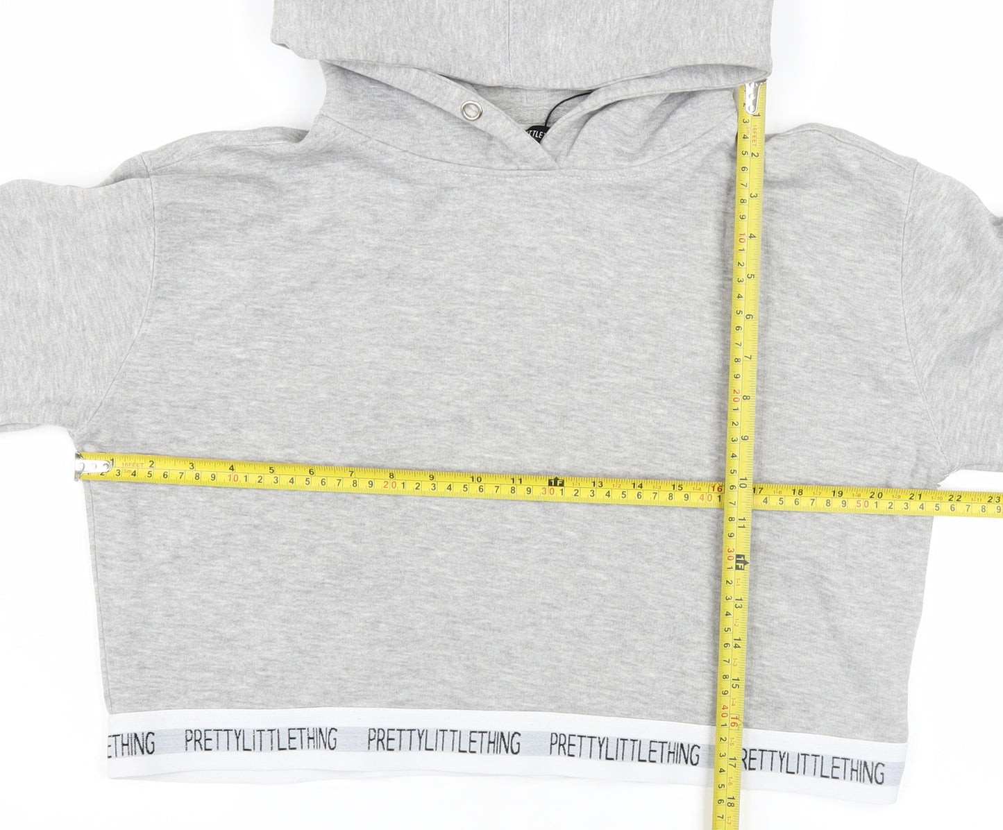 PrettyLittleThing Women’s Grey Cropped Hoodie Size M Pullover Logo Trim