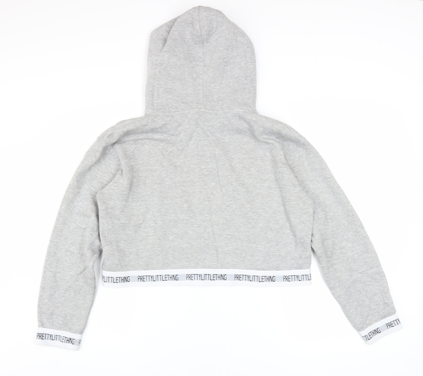 PrettyLittleThing Women’s Grey Cropped Hoodie Size M Pullover Logo Trim