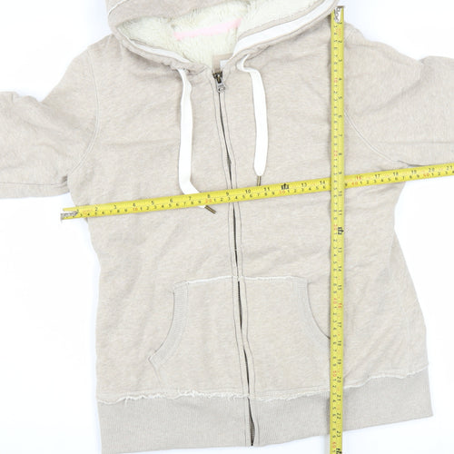 H&M L.O.G.G Women Beige Hooded Full Zip Cotton Jacket Size 14