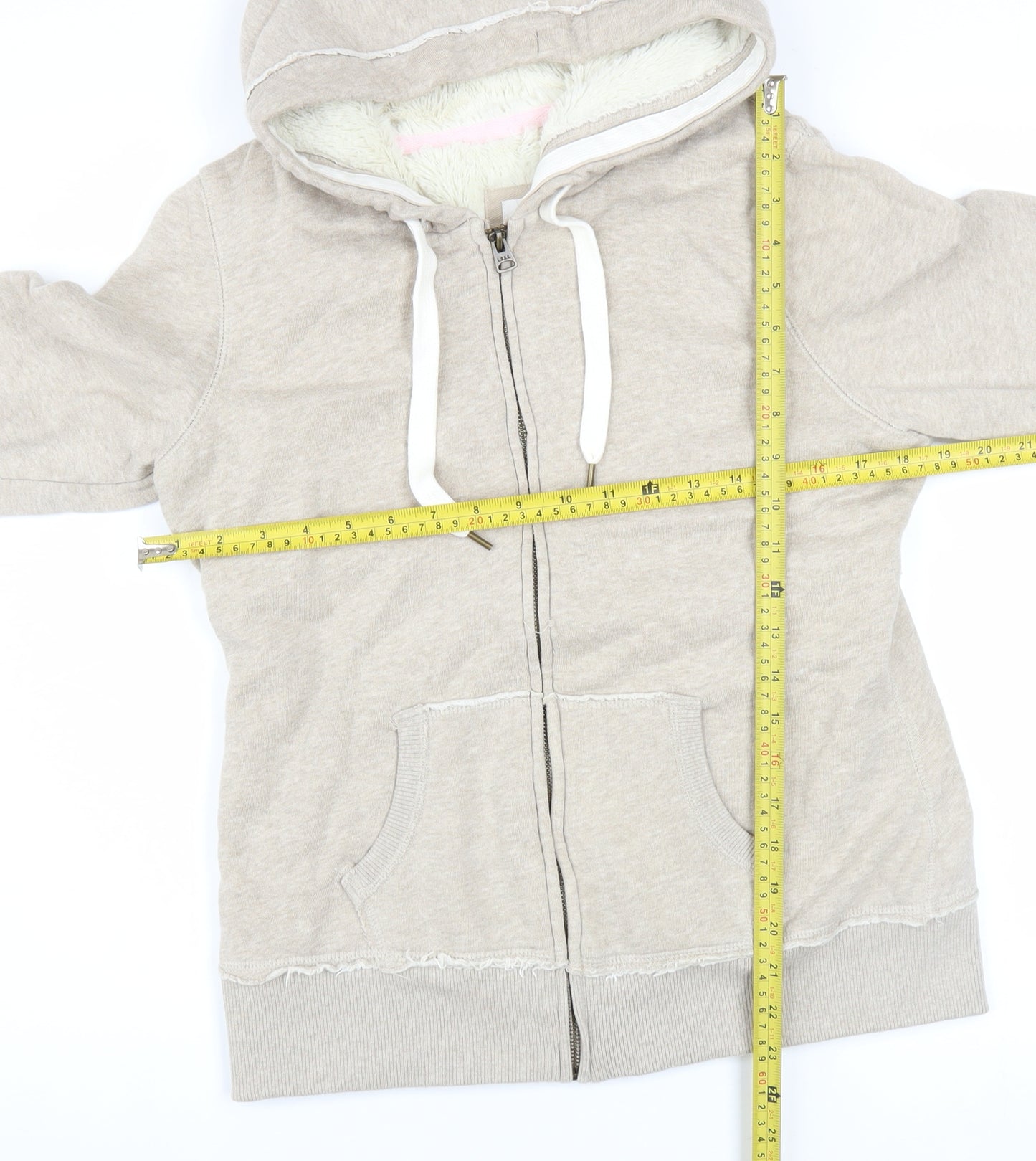 H&M L.O.G.G Women Beige Hooded Full Zip Cotton Jacket Size 14