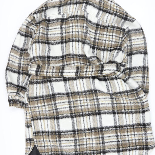 Nutmeg Women Beige Check Belted Mid-Length Coat Size 16