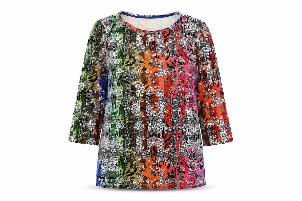 Bicalla Women’s Multicoloured Viscose Tunic Blouse M 3/4 Sleeve Jersey Top