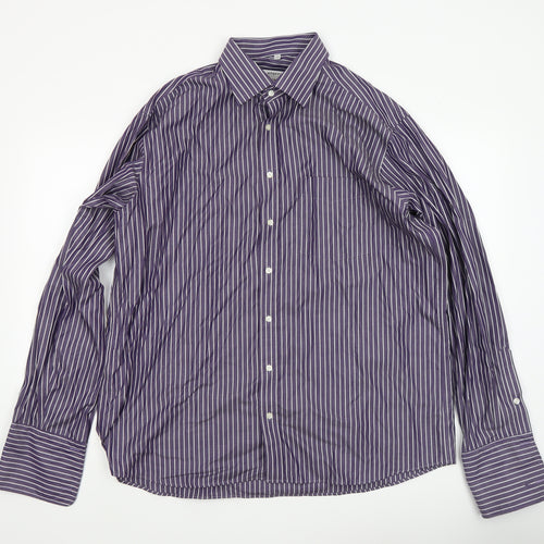 Eterna Men's Purple Striped 44 Regular Fit Long Sleeve Dress Shirt