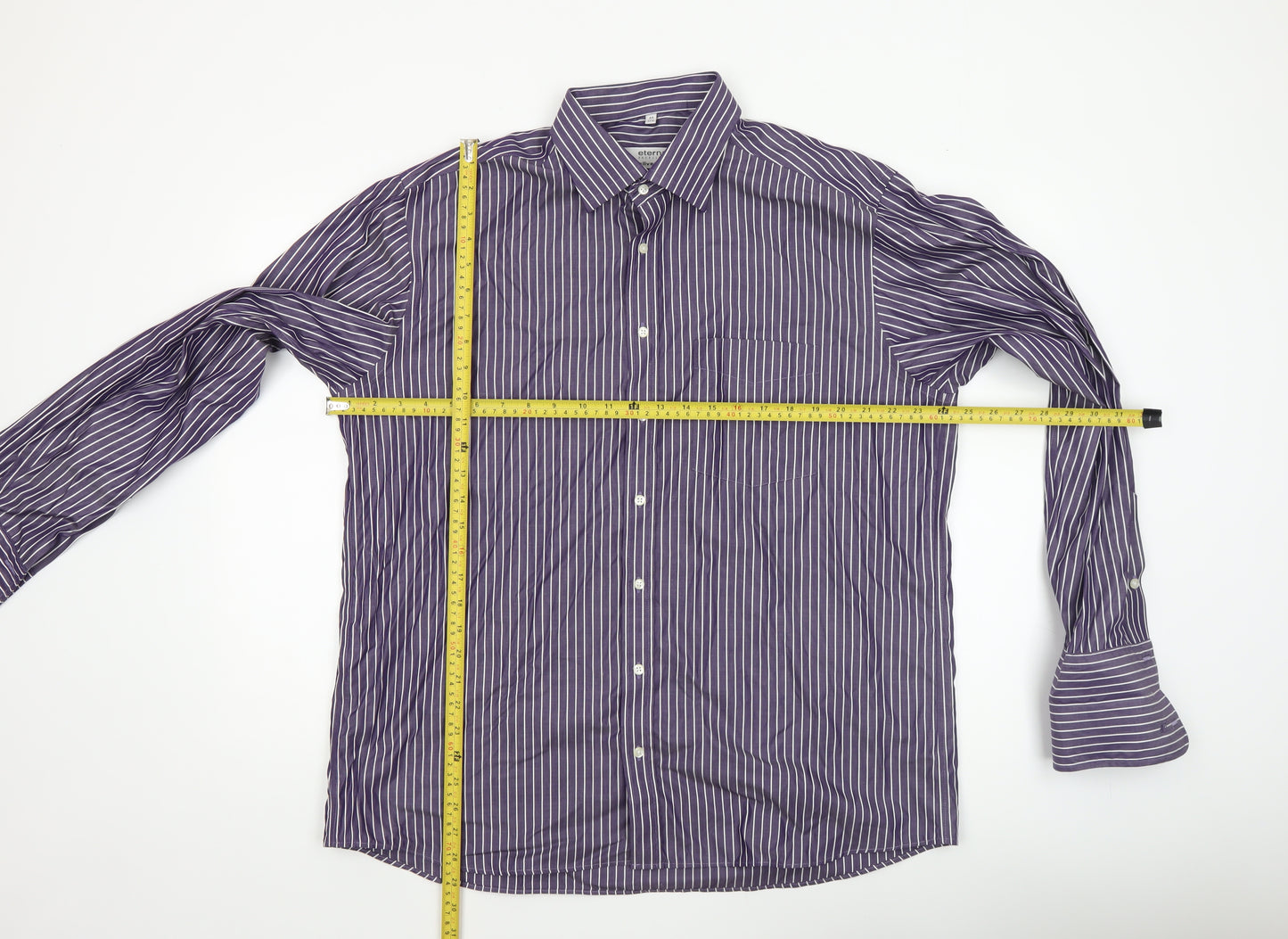 Eterna Men's Purple Striped 44 Regular Fit Long Sleeve Dress Shirt