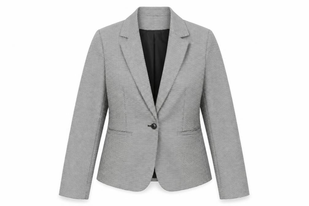 Front view of Next Women's Grey Houndstooth Regular Fit Blazer, size 12