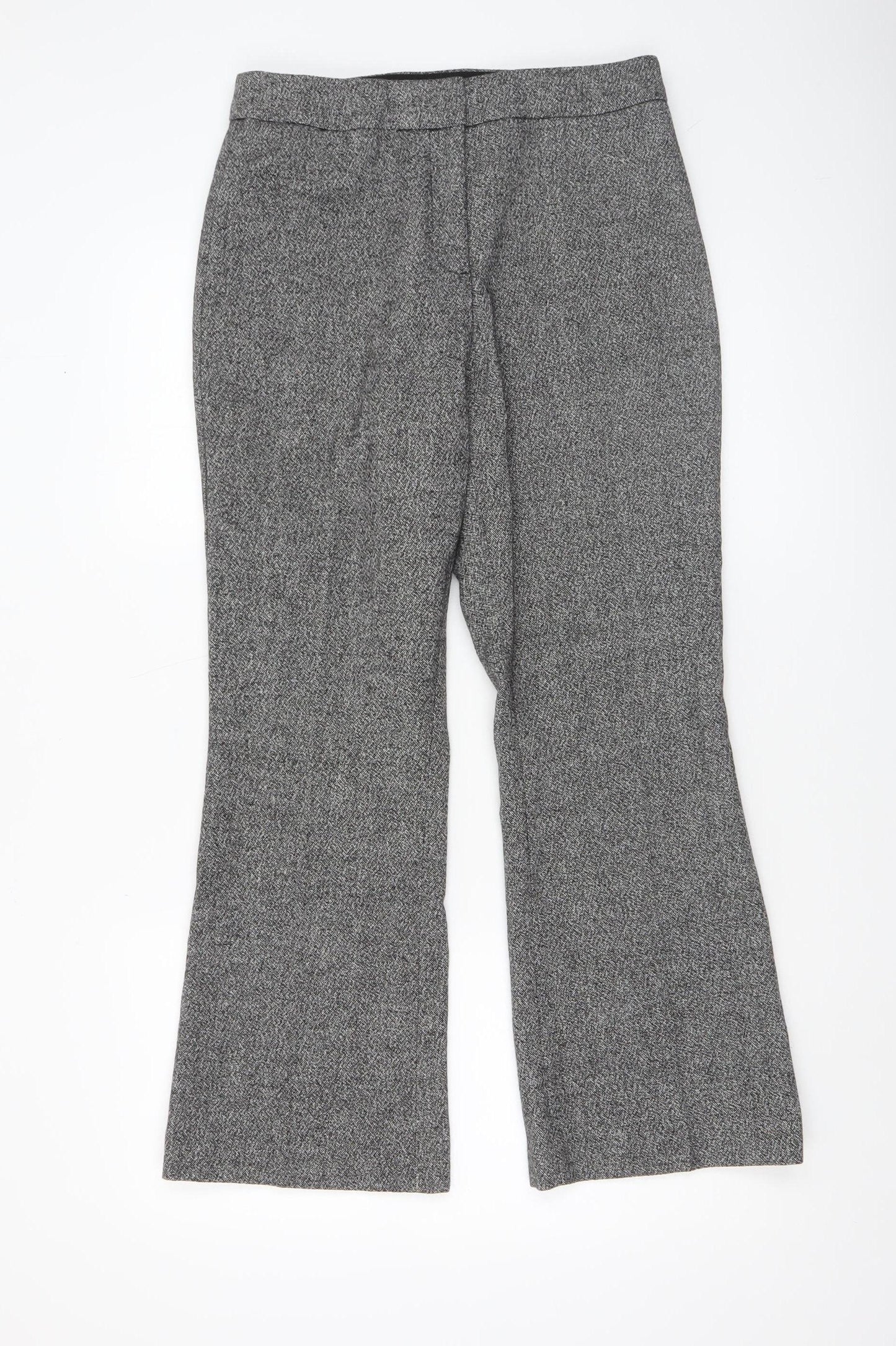H&M Womens Grey Flared Wool Blend Tweed Trousers Size 8