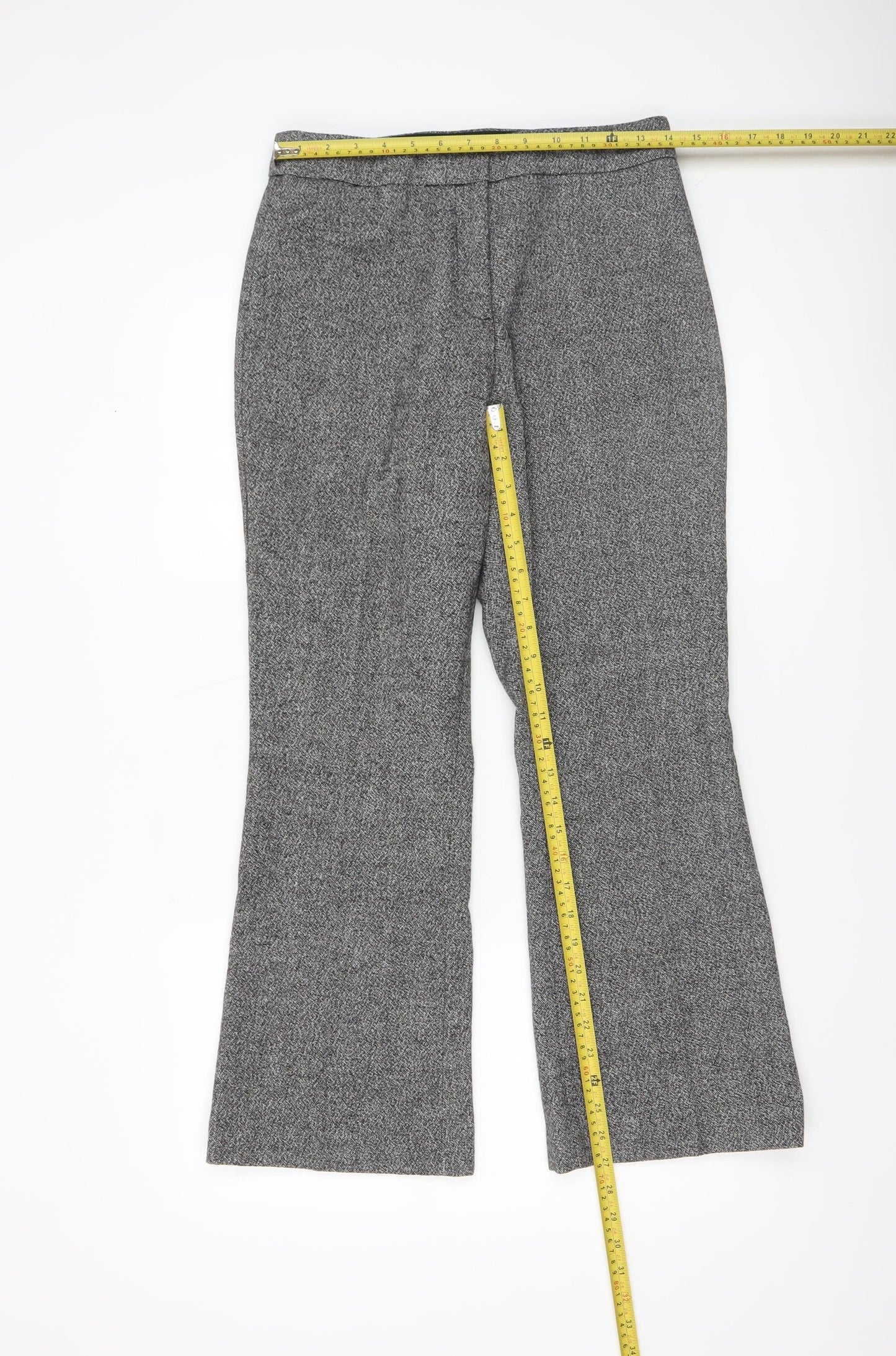 H&M Womens Grey Flared Wool Blend Tweed Trousers Size 8
