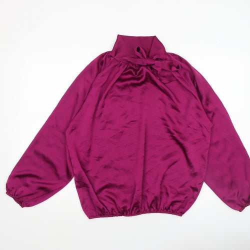 Pala D’Oro Women’s Purple Satin High Neck Bow Blouse Size S
