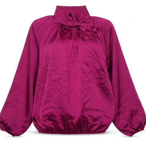 Pala D’Oro Women’s Purple Satin High Neck Bow Blouse Size S