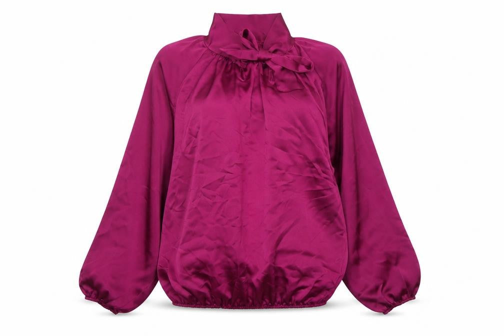 Pala D’Oro Women’s Purple Satin High Neck Bow Blouse Size S