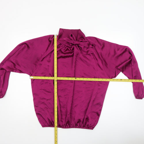 Pala D’Oro Women’s Purple Satin High Neck Bow Blouse Size S