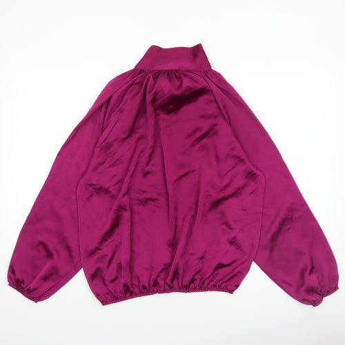 Pala D’Oro Women’s Purple Satin High Neck Bow Blouse Size S