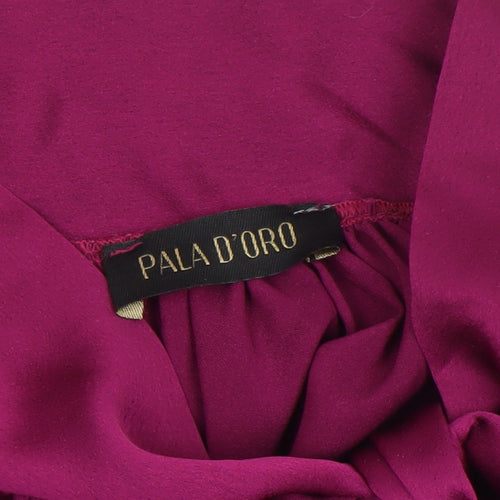Pala D’Oro Women’s Purple Satin High Neck Bow Blouse Size S