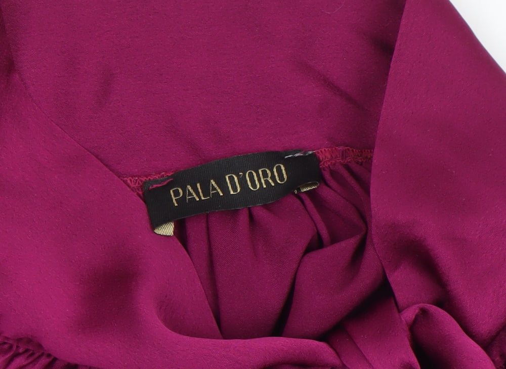 Pala D’Oro Women’s Purple Satin High Neck Bow Blouse Size S