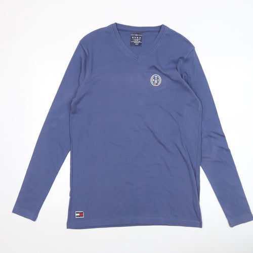 Tommy Hilfiger Men's Blue 2XL Long Sleeve V-Neck Cotton Top