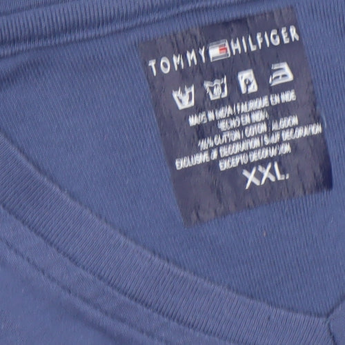 Tommy Hilfiger Men's Blue 2XL Long Sleeve V-Neck Cotton Top