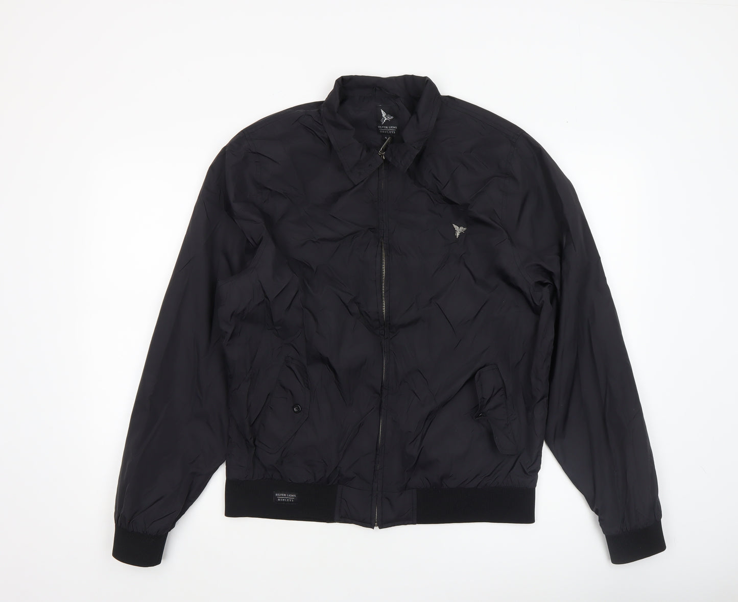 Henleys Silver Lions Men's Black L Bomber Jacket Nylon Full Zip