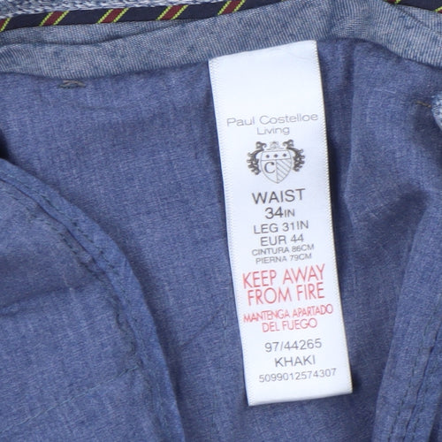Paul Costelloe Men’s Beige Chino Trousers 34W 31L Cotton Blend