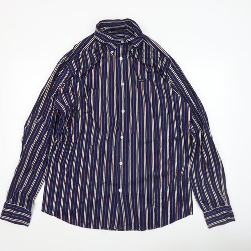 Façonnable Men's Blue Striped Long Sleeve Cotton Dress Shirt L