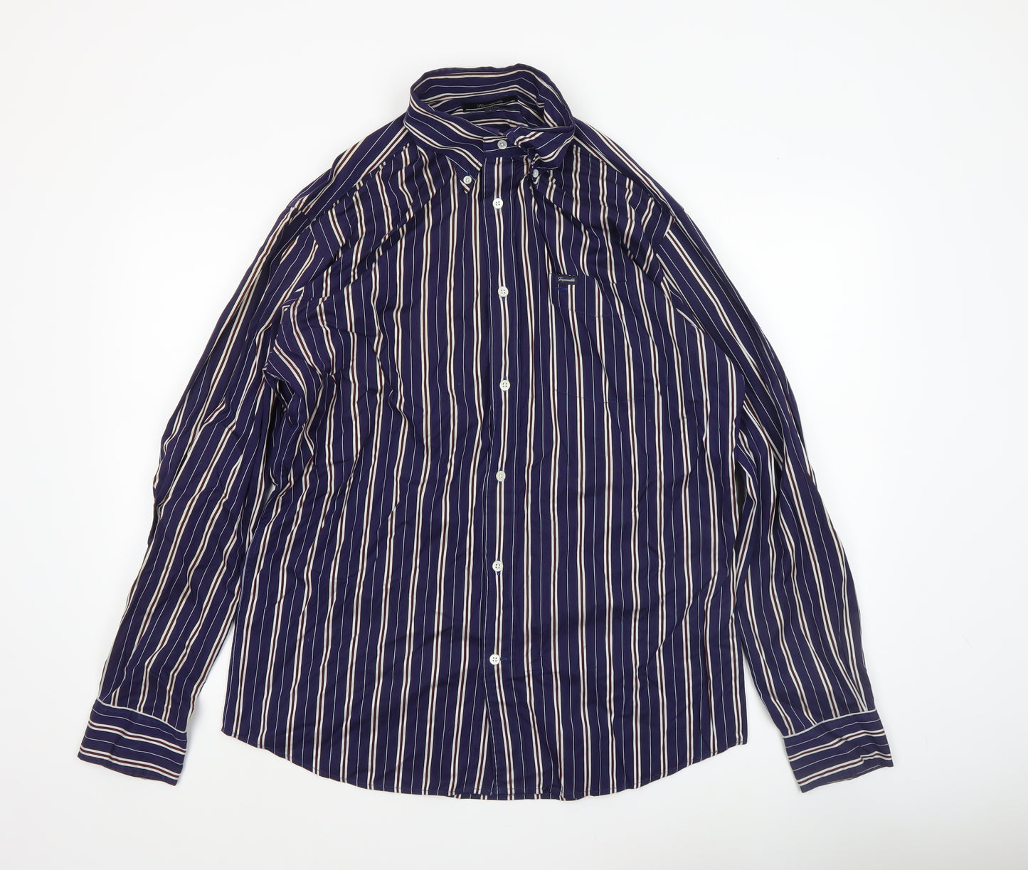 Façonnable Men's Blue Striped Long Sleeve Cotton Dress Shirt L