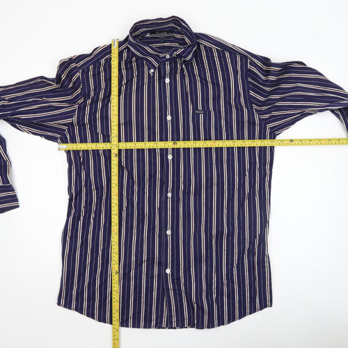Façonnable Men's Blue Striped Long Sleeve Cotton Dress Shirt L
