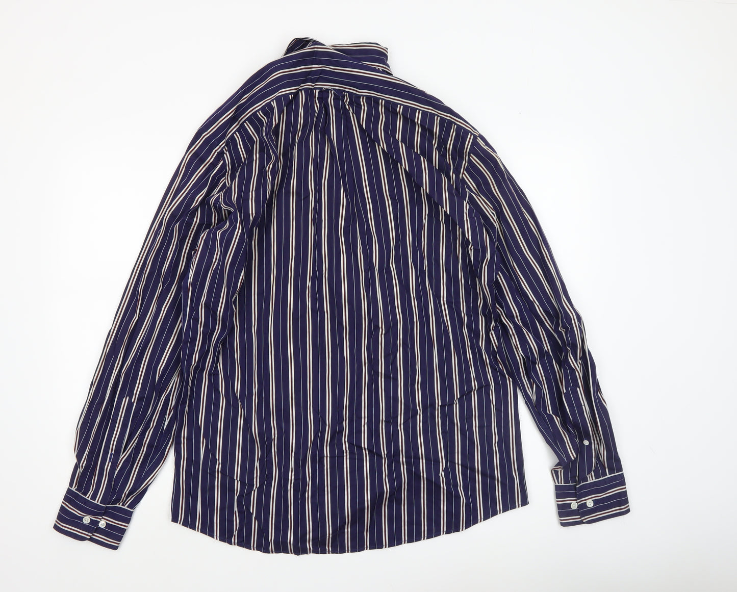 Façonnable Men's Blue Striped Long Sleeve Cotton Dress Shirt L