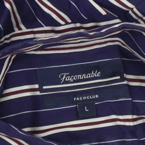 Façonnable Men's Blue Striped Long Sleeve Cotton Dress Shirt L