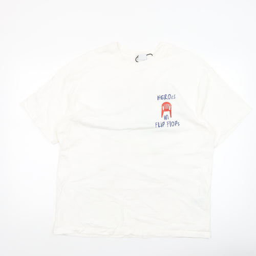 Bershka Women’s White Graphic T-Shirt Size L Beach Print Casual Top
