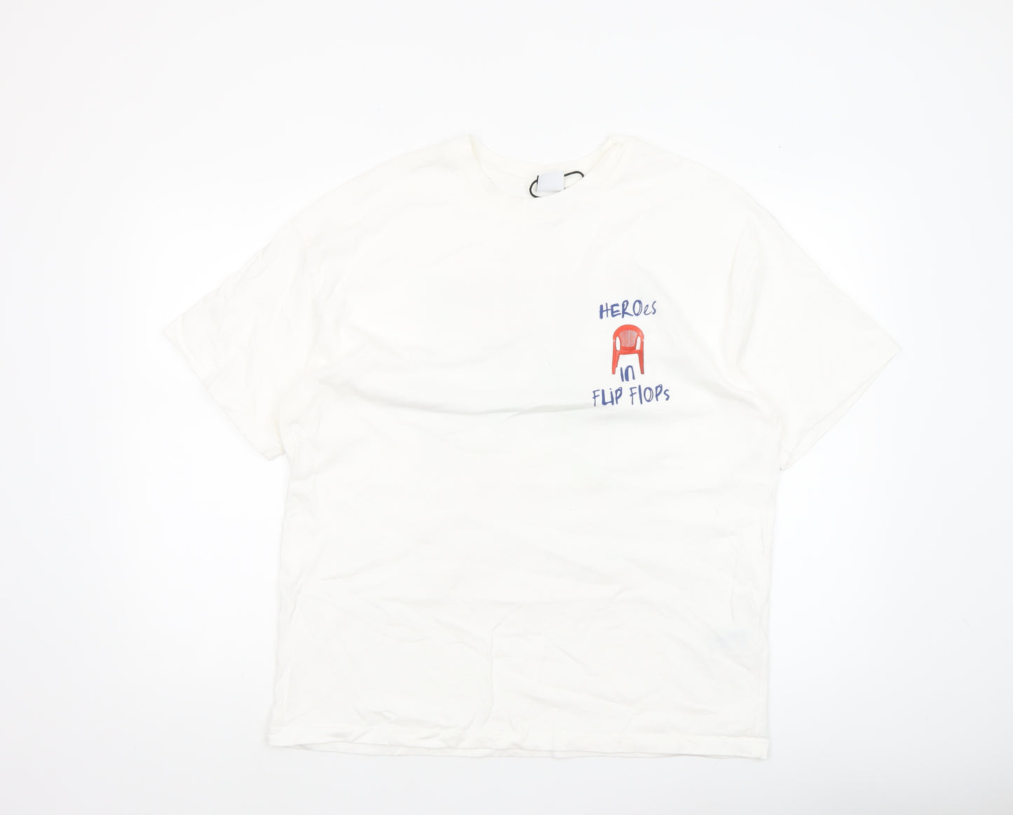 Bershka Women’s White Graphic T-Shirt Size L Beach Print Casual Top