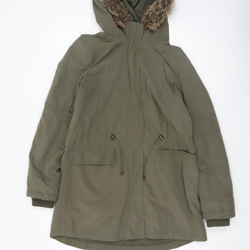 Oasis Women’s Green Parka Coat S Faux Fur Hooded Winter Jacket