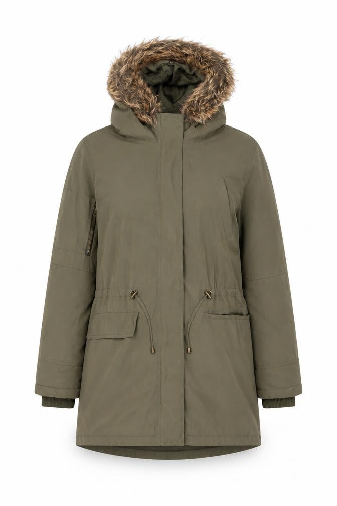 Oasis Women’s Green Parka Coat S Faux Fur Hooded Winter Jacket