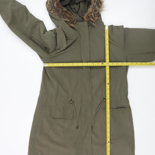 Oasis Women’s Green Parka Coat S Faux Fur Hooded Winter Jacket