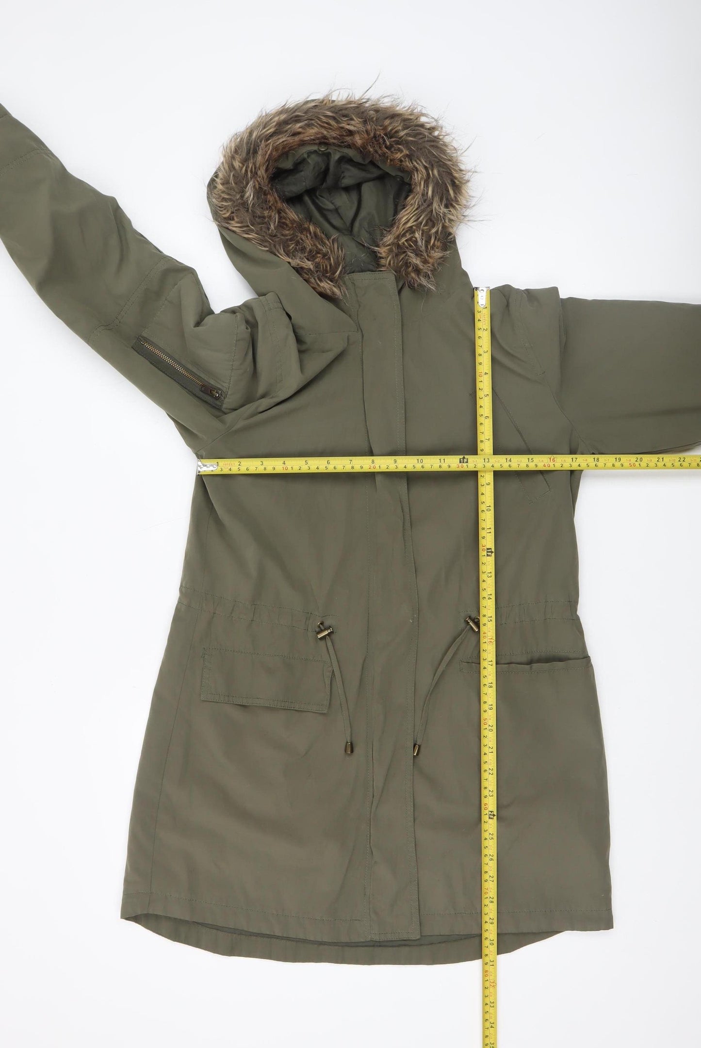 Oasis Women’s Green Parka Coat S Faux Fur Hooded Winter Jacket