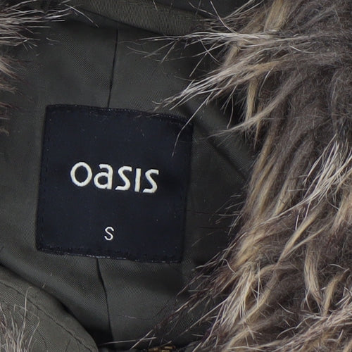 Oasis Women’s Green Parka Coat S Faux Fur Hooded Winter Jacket