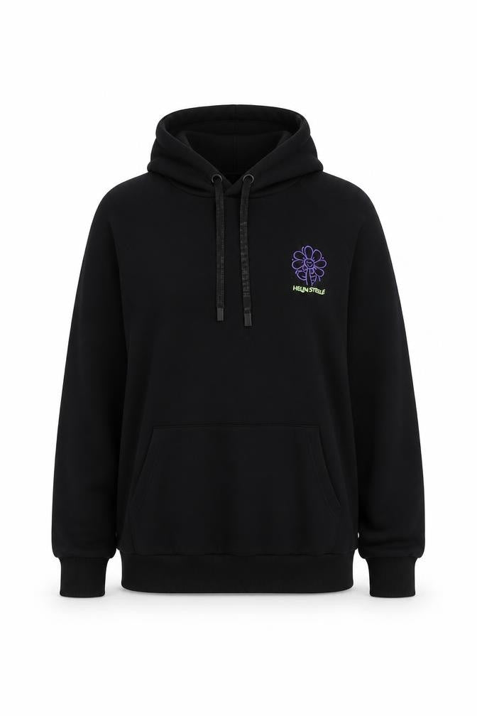 Front view of Dunnes Women's Black Medium Pullover Hoodie Graphic Print