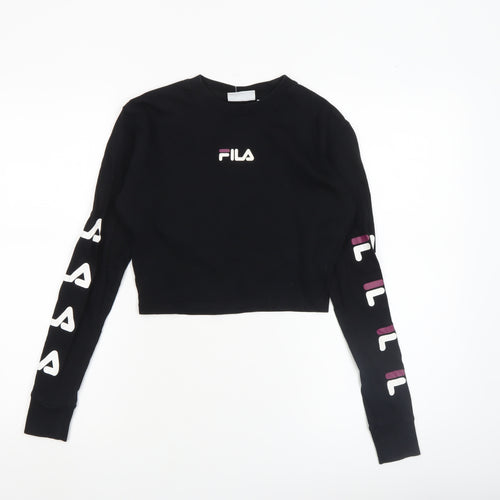 FILA Womens Black Cropped Long Sleeve Crew Neck T-Shirt Size 2XS