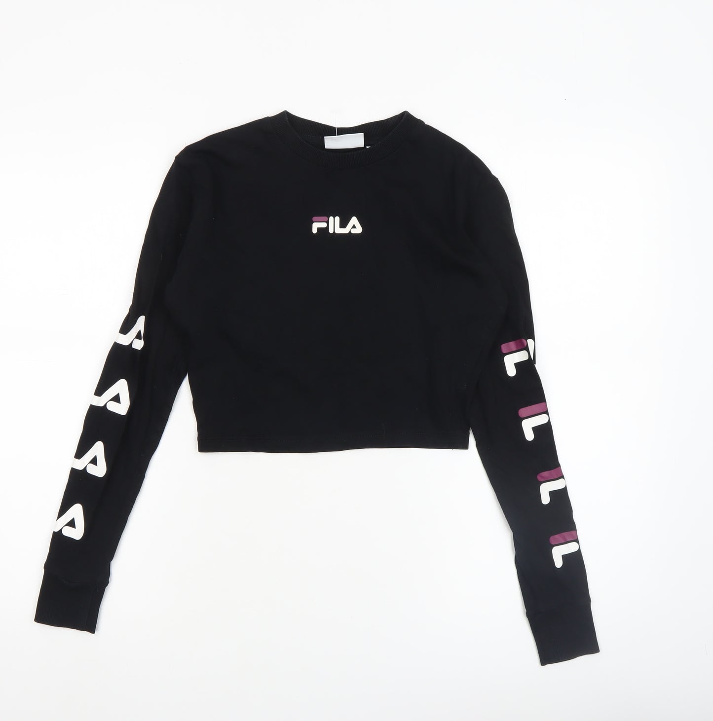 FILA Womens Black Cropped Long Sleeve Crew Neck T-Shirt Size 2XS