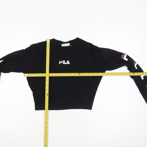 FILA Womens Black Cropped Long Sleeve Crew Neck T-Shirt Size 2XS