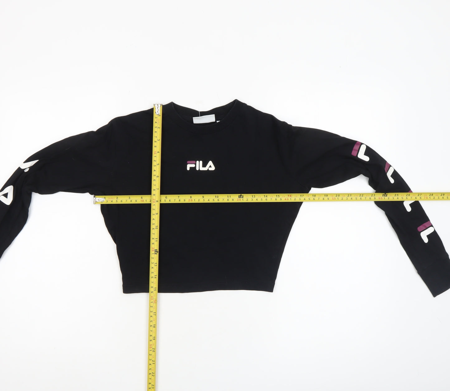 FILA Womens Black Cropped Long Sleeve Crew Neck T-Shirt Size 2XS