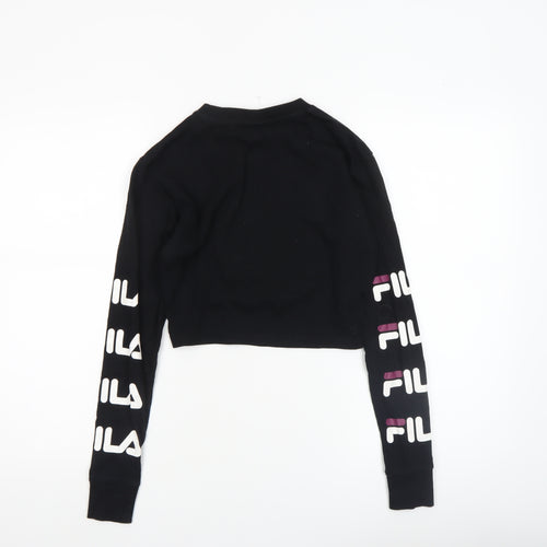 FILA Womens Black Cropped Long Sleeve Crew Neck T-Shirt Size 2XS