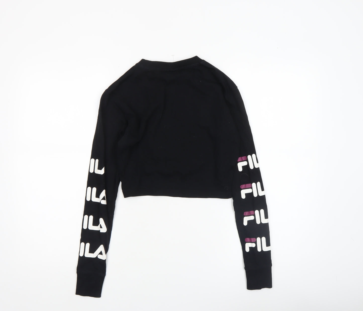 FILA Womens Black Cropped Long Sleeve Crew Neck T-Shirt Size 2XS