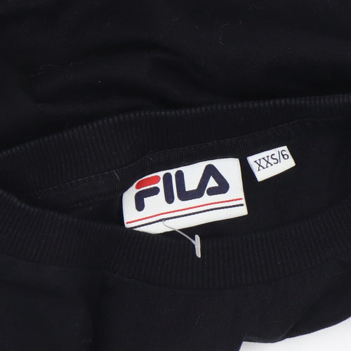 FILA Womens Black Cropped Long Sleeve Crew Neck T-Shirt Size 2XS