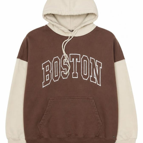 Pull&Bear Teens Brown Beige Boston Logo Pullover Hoodie Size S