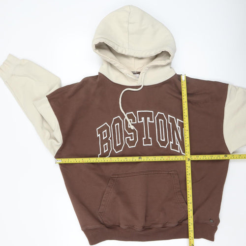 Pull&Bear Teens Brown Beige Boston Logo Pullover Hoodie Size S
