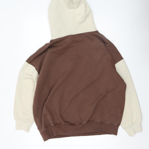 Pull&Bear Teens Brown Beige Boston Logo Pullover Hoodie Size S