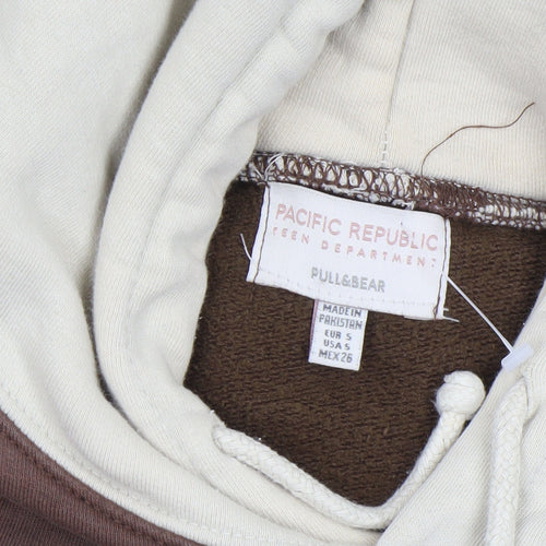Pull&Bear Teens Brown Beige Boston Logo Pullover Hoodie Size S