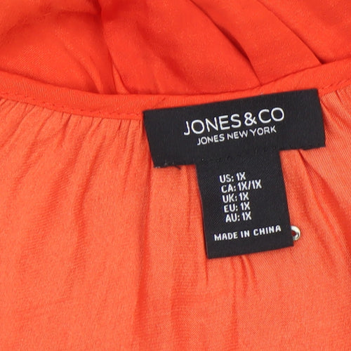 Jones New York Womens Orange V-Neck Tunic Blouse Size 18 Plus