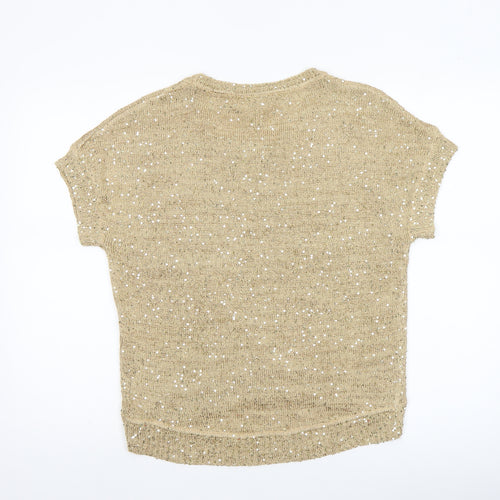 INC International Concepts Beige Sequin Knit Petite M Women's Short Sleeve Jumper