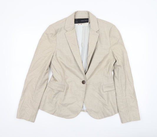 Zara Women Beige Cotton Slim Fit Single-Breasted Blazer Size 12